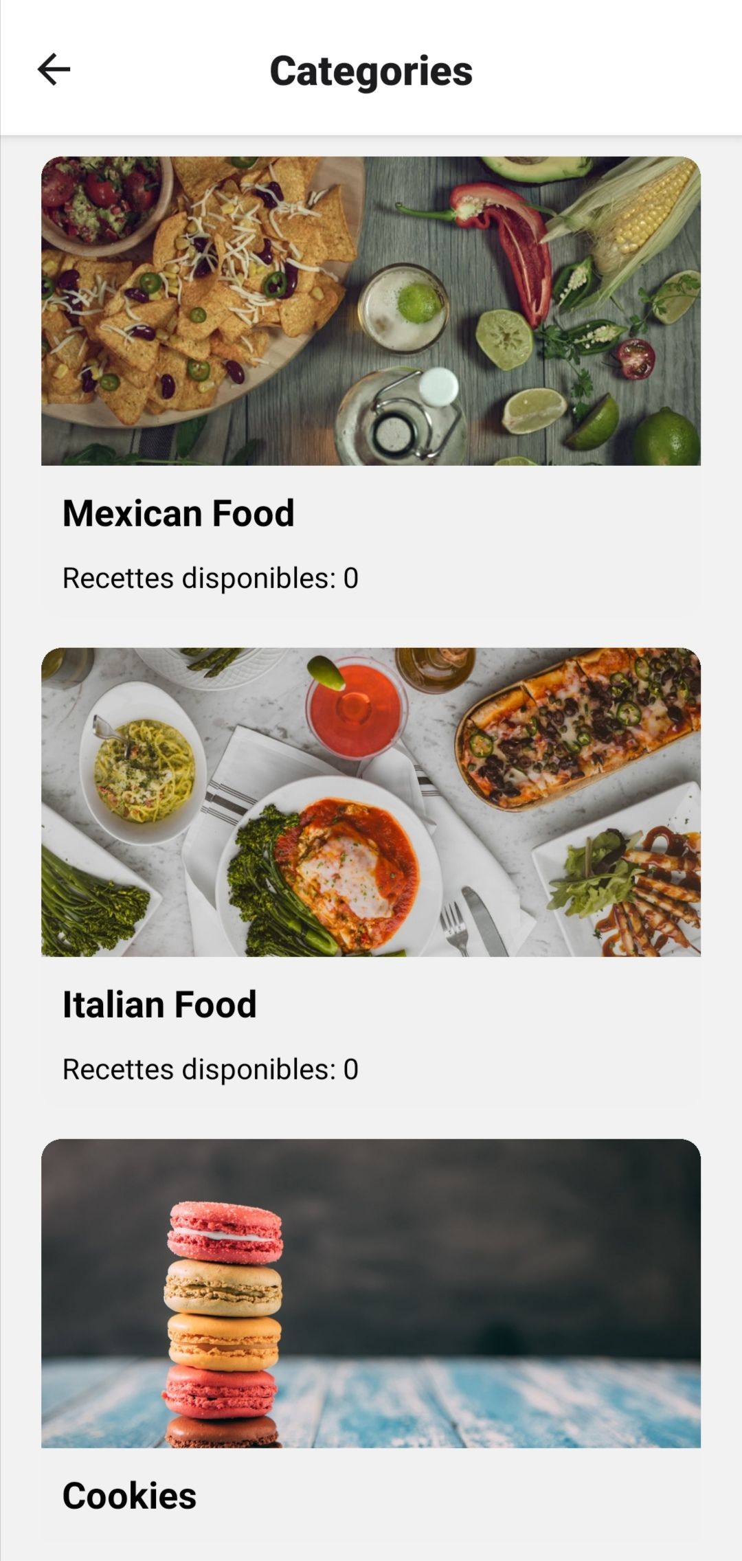 Aperçu page des catégories